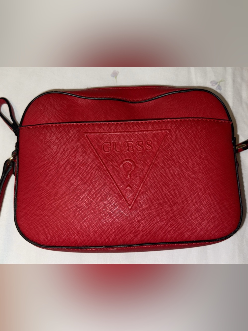 GUESS Red Messenger Crossbody with Embossed Triangle Logo